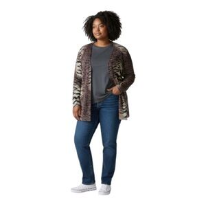Laura Ashley tiger‎ print long sleeve V-neck button-up top size 2X